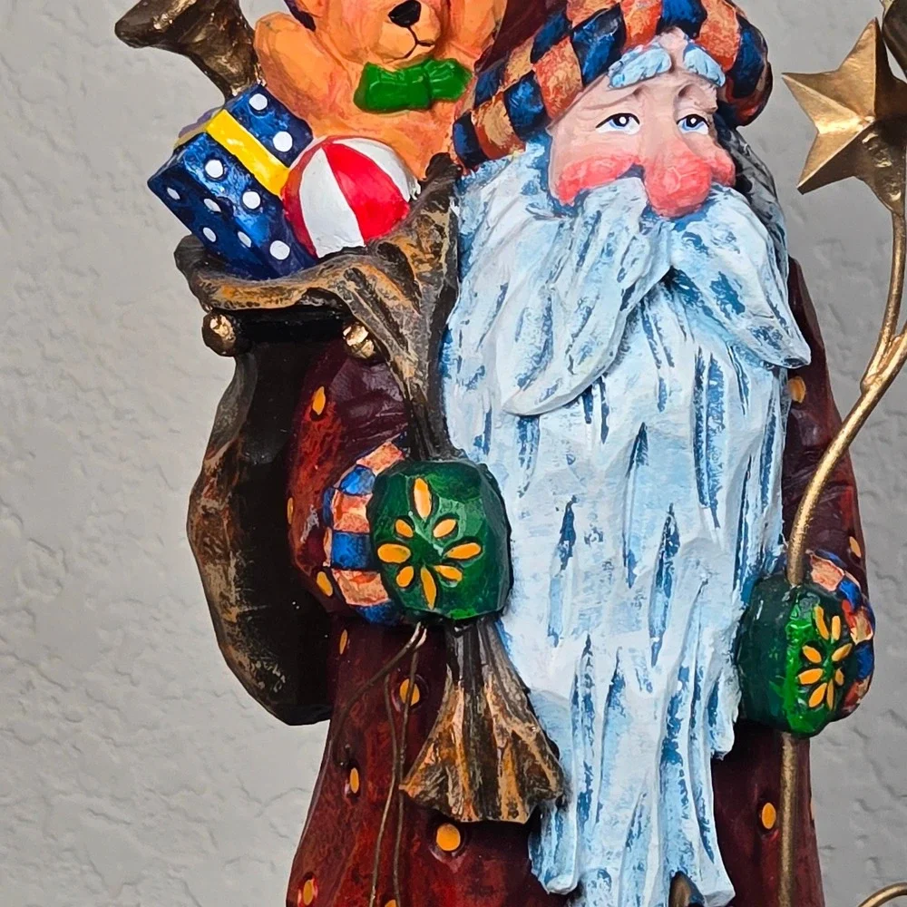 Vintage Folk Art Pencil Santa Figurine 11.5